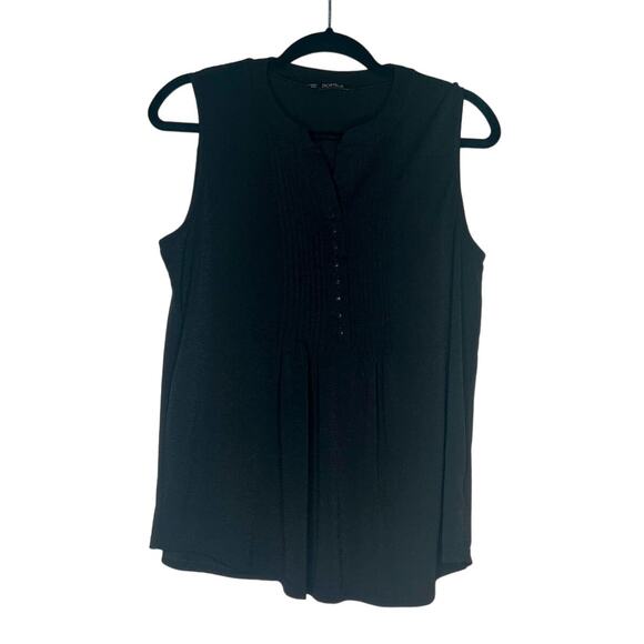 StoryBuk Black Pleated Button Up Sleeveless Tank Top Size Small - Picture 3 of 8